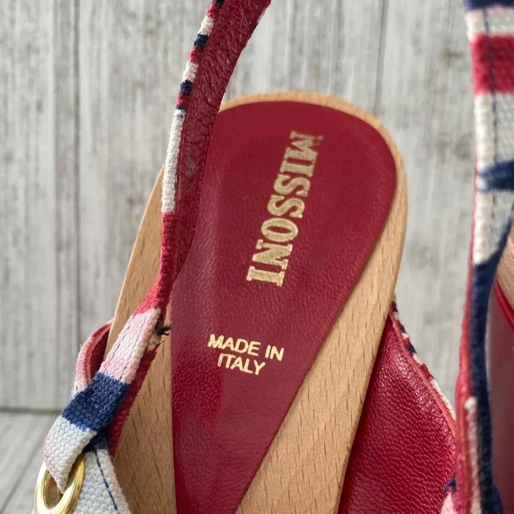 MISSONI OLONA Red Striped Wedge Heels N5443 Size 38 EU
